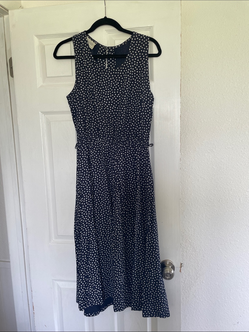 Vintage Women’s Navy Blue Polka Dot Sleeveless Dress